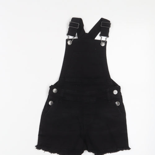 Marks and Spencer Girls Black Cotton Dungaree One-Piece Size 4-5 Years Button - Pockets