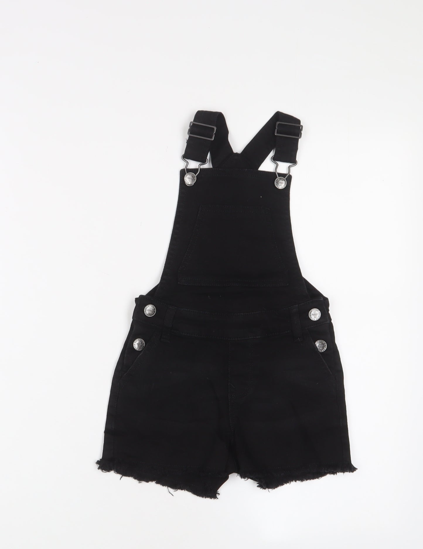 Marks and Spencer Girls Black Cotton Dungaree One-Piece Size 4-5 Years Button - Pockets
