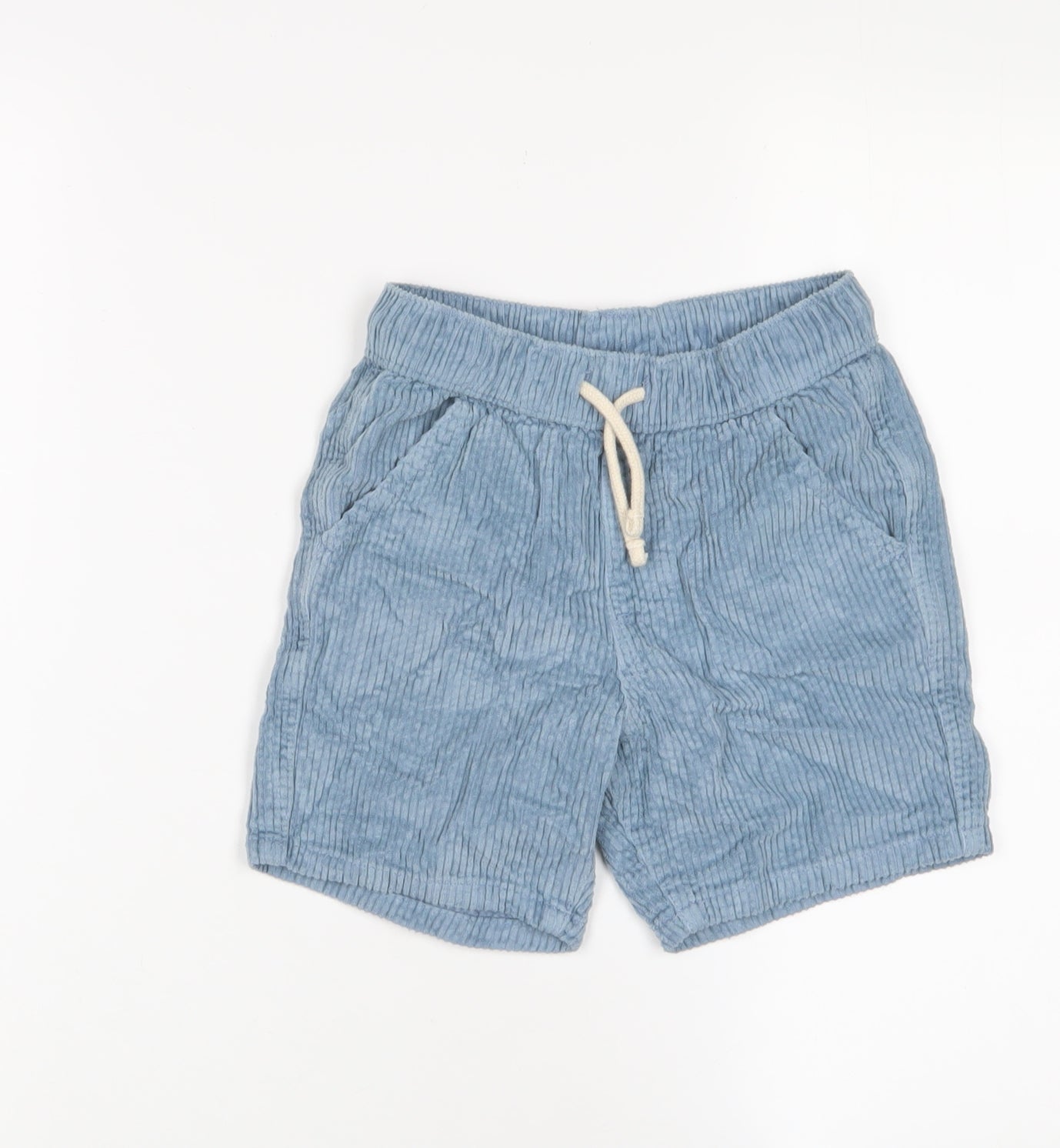 Marks and Spencer Boys Blue Cotton Bermuda Shorts Size 6-7 Years Regular Drawstring - Pockets