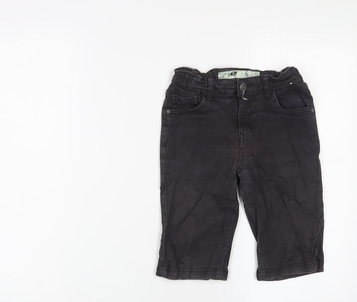 Denim & Co. Boys Black Cotton Bermuda Shorts Size 8-9 Years Regular Zip - Adjustable waist, Pockets