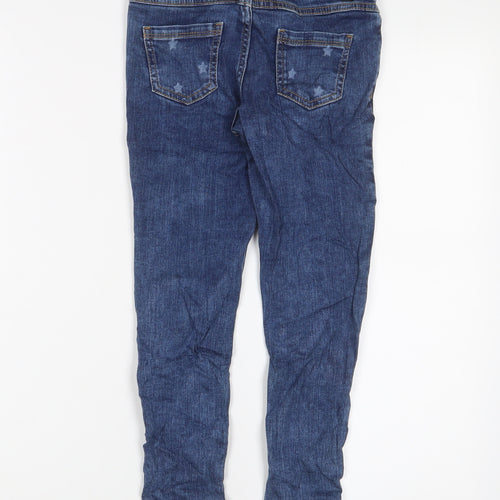 Marks and Spencer Girls Blue Geometric Cotton Skinny Jeans Size 6-7 Years Regular Zip - Star Pattern