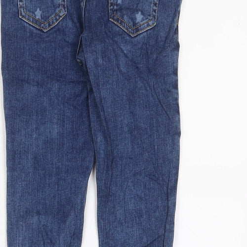 Marks and Spencer Girls Blue Geometric Cotton Skinny Jeans Size 6-7 Years Regular Zip - Star Pattern