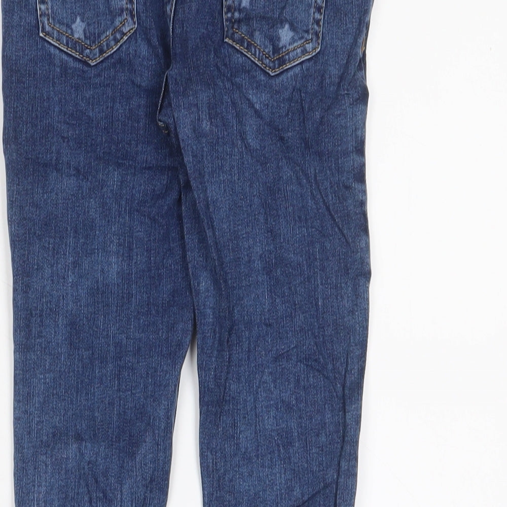 Marks and Spencer Girls Blue Geometric Cotton Skinny Jeans Size 6-7 Years Regular Zip - Star Pattern