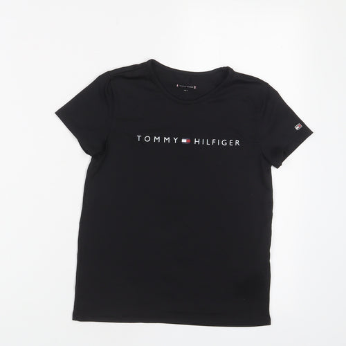 Tommy Hilfiger Boys Black Polyester Basic T-Shirt Size 8 Years Roll Neck Pullover - Logo