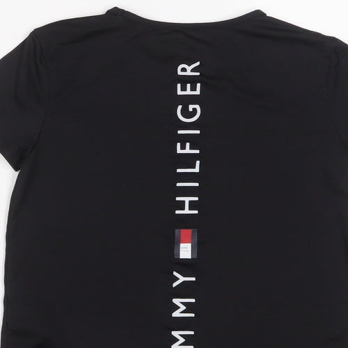 Tommy Hilfiger Boys Black Polyester Basic T-Shirt Size 8 Years Roll Neck Pullover - Logo