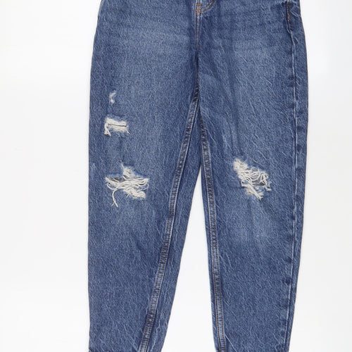 Denim & Co. Girls Blue Cotton Boyfriend Jeans Size 9-10 Years Regular Zip - Distressed, Pockets