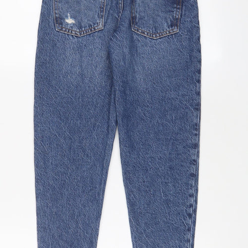 Denim & Co. Girls Blue Cotton Boyfriend Jeans Size 9-10 Years Regular Zip - Distressed, Pockets