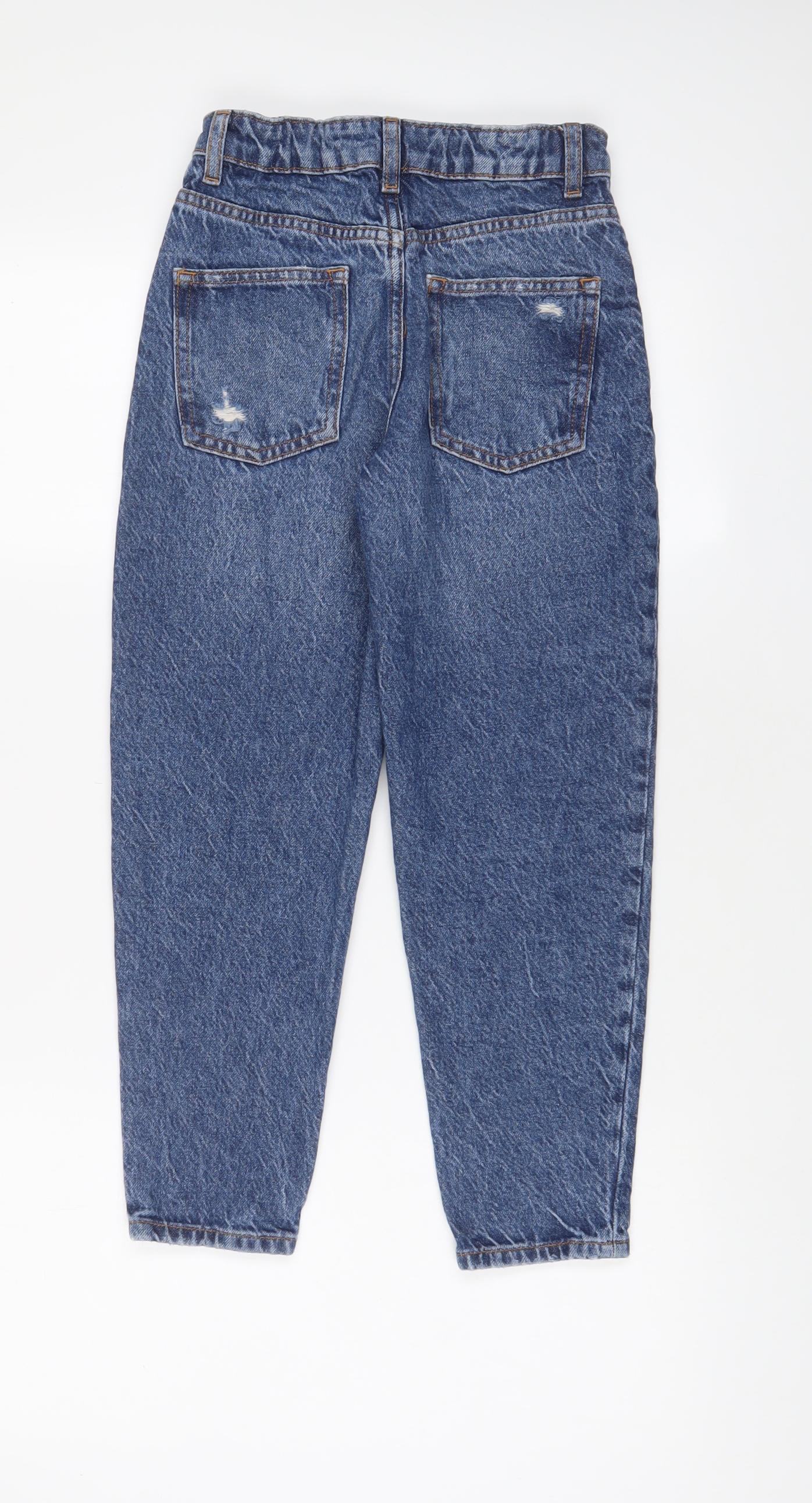 Denim & Co. Girls Blue Cotton Boyfriend Jeans Size 9-10 Years Regular Zip - Distressed, Pockets