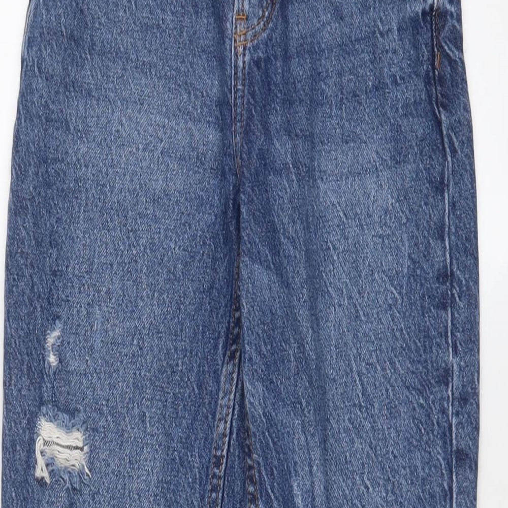 Denim & Co. Girls Blue Cotton Boyfriend Jeans Size 9-10 Years Regular Zip - Distressed, Pockets