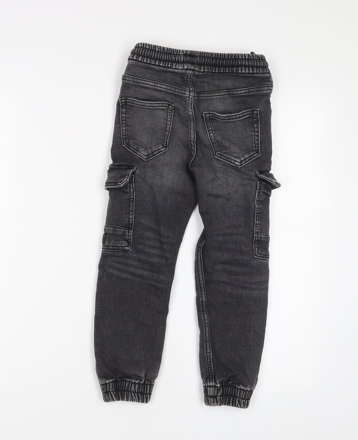 Marks and Spencer Boys Black Cotton Tapered Jeans Size 6-7 Years Regular Drawstring
