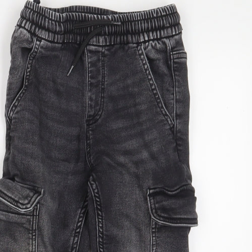Marks and Spencer Boys Black Cotton Tapered Jeans Size 6-7 Years Regular Drawstring