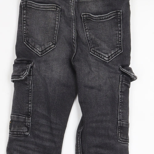 Marks and Spencer Boys Black Cotton Tapered Jeans Size 6-7 Years Regular Drawstring
