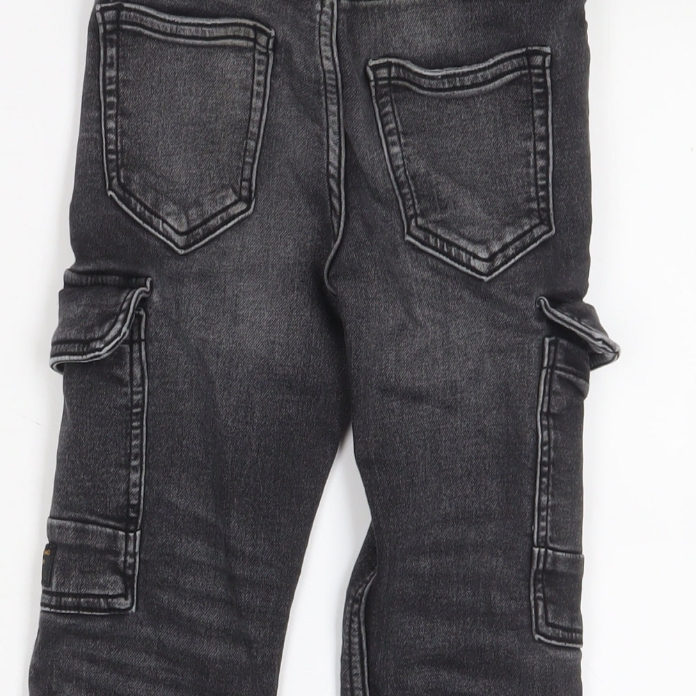 Marks and Spencer Boys Black Cotton Tapered Jeans Size 6-7 Years Regular Drawstring