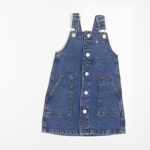 Denim & Co. Girls Blue Cotton A-Line Size 2-3 Years Square Neck Snap