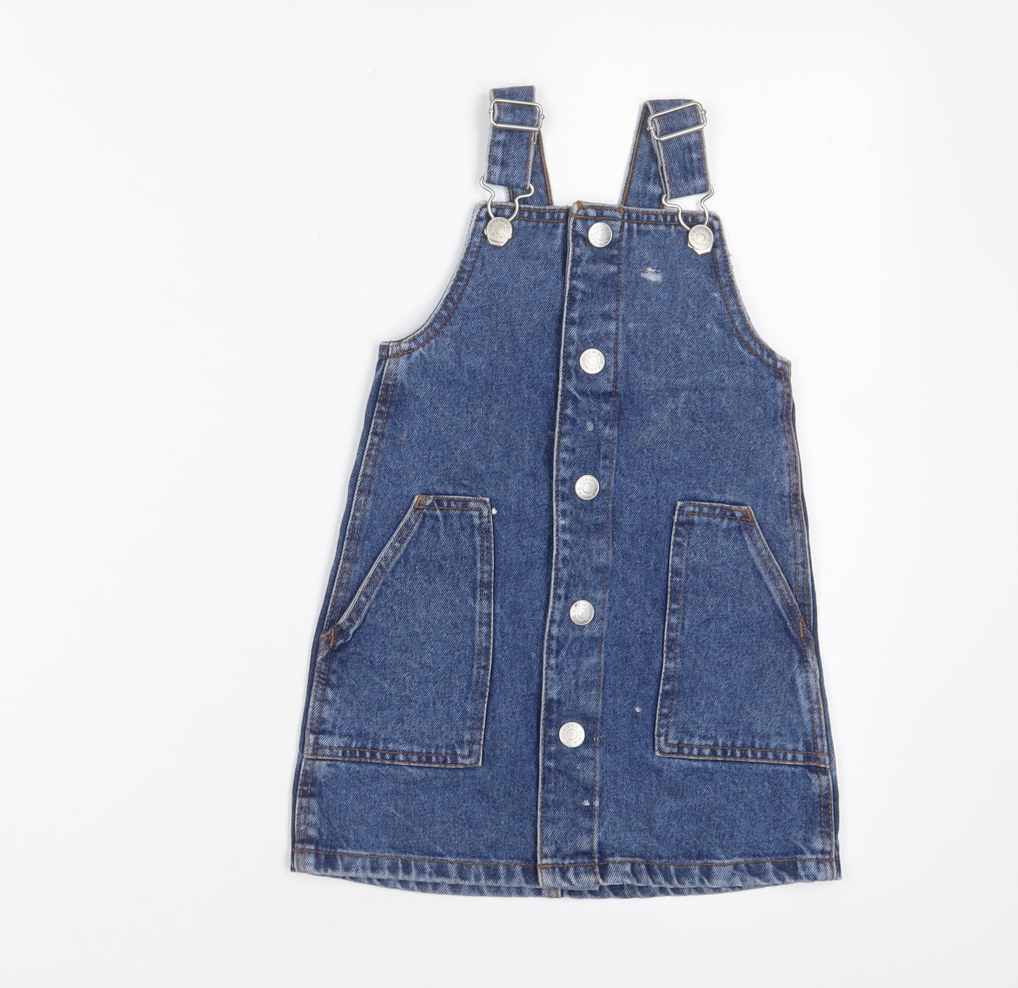 Denim & Co. Girls Blue Cotton A-Line Size 2-3 Years Square Neck Snap