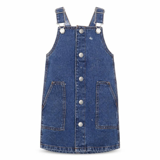 Front view of Denim & Co. girls’ blue cotton a-line, size 2-3, years square neck snap