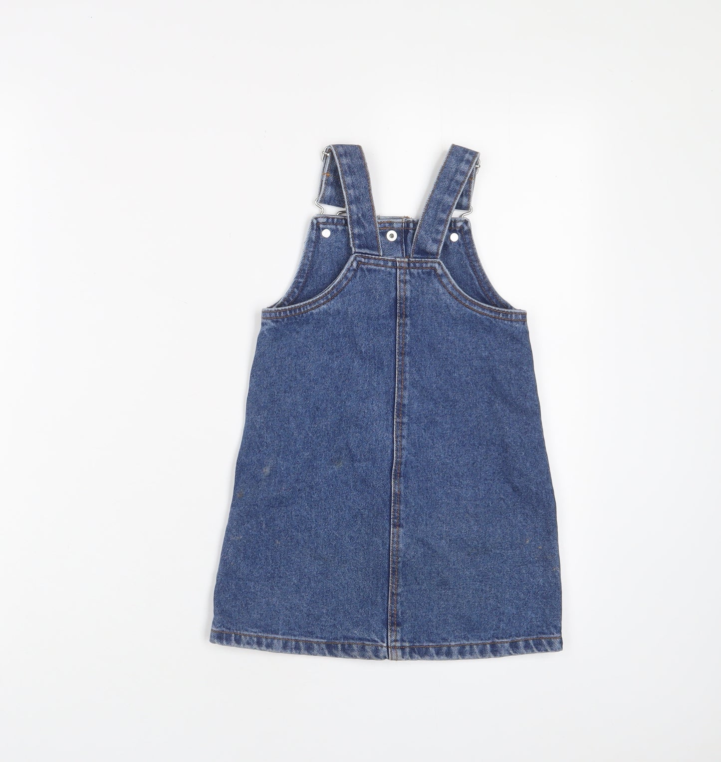 Denim & Co. Girls Blue Cotton A-Line Size 2-3 Years Square Neck Snap