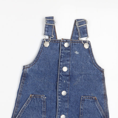 Denim & Co. Girls Blue Cotton A-Line Size 2-3 Years Square Neck Snap