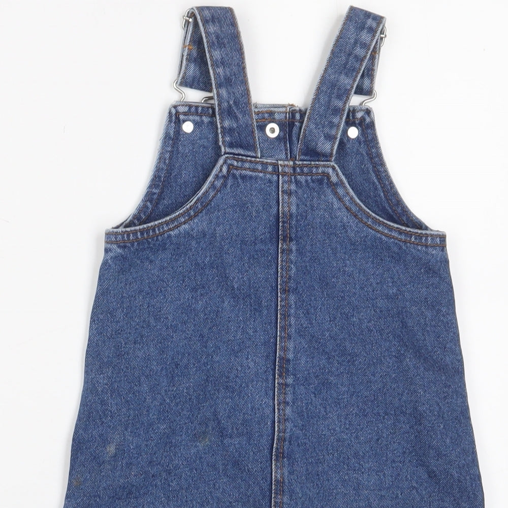 Denim & Co. Girls Blue Cotton A-Line Size 2-3 Years Square Neck Snap