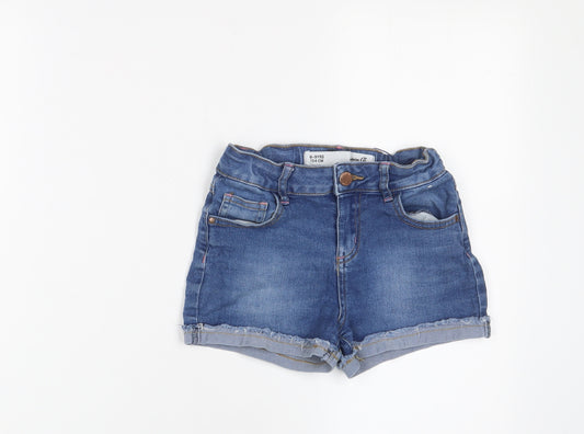Denim & Co. Girls Blue Cotton Bermuda Shorts Size 8-9 Years Regular Zip - Adjustable waist, Pockets