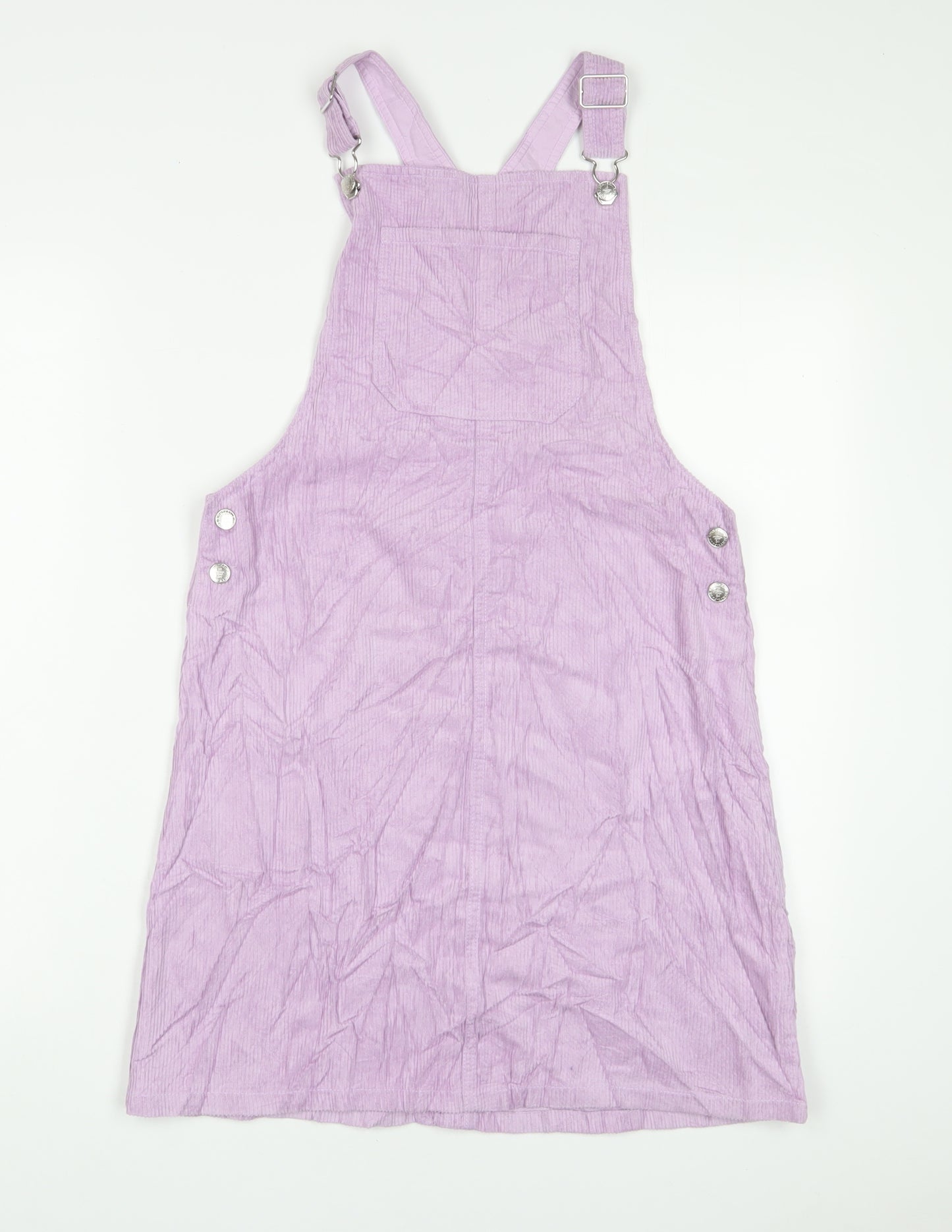 Marks and Spencer Girls Purple Cotton Pinafore/Dungaree Dress Size 13-14 Years Square Neck Button - Pockets