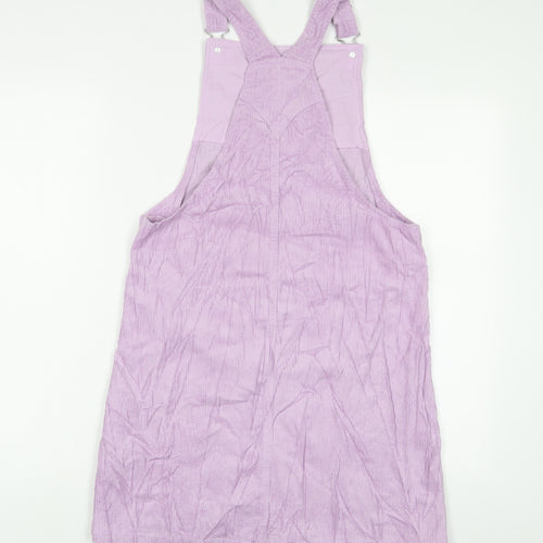 Marks and Spencer Girls Purple Cotton Pinafore/Dungaree Dress Size 13-14 Years Square Neck Button - Pockets