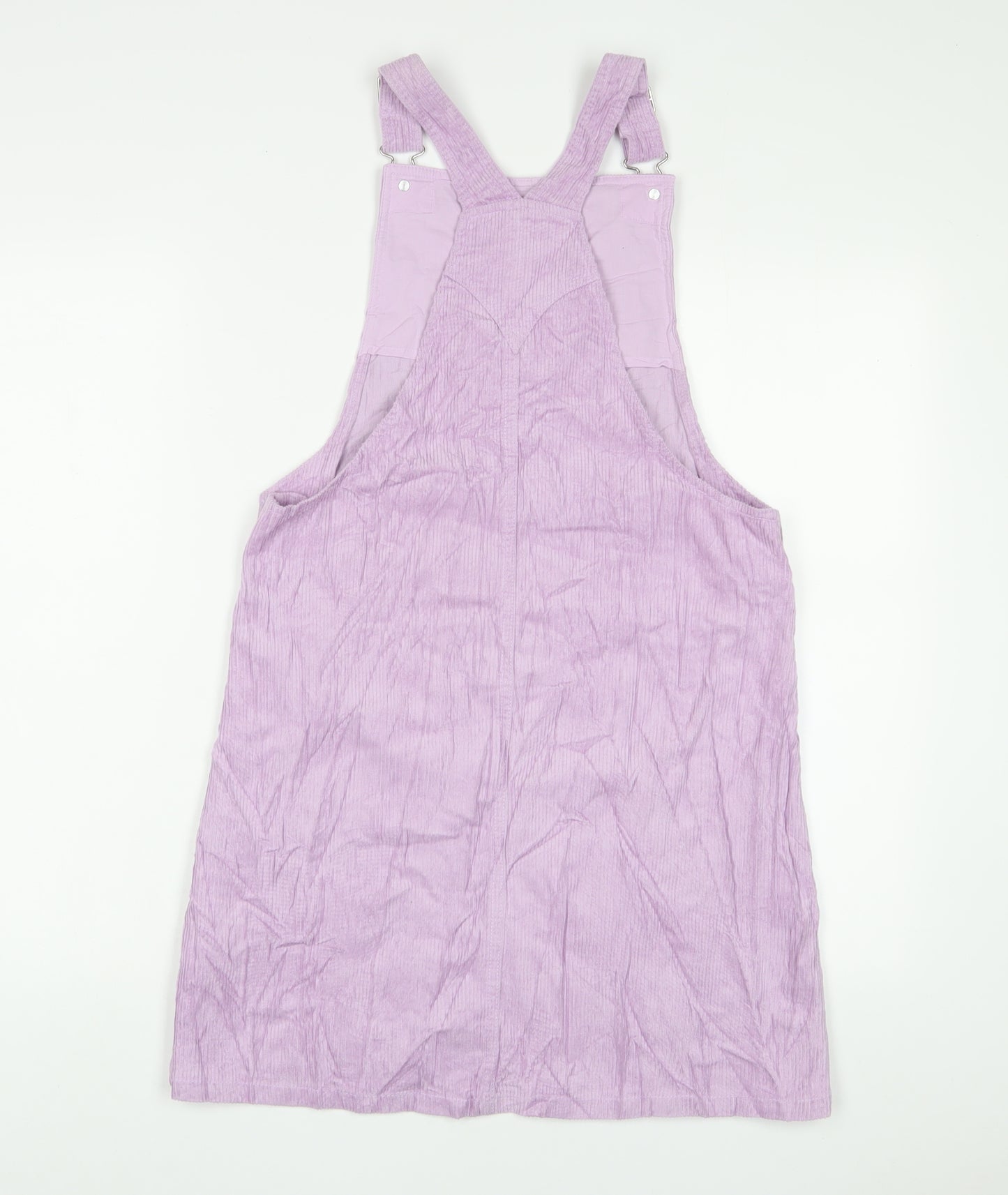 Marks and Spencer Girls Purple Cotton Pinafore/Dungaree Dress Size 13-14 Years Square Neck Button - Pockets