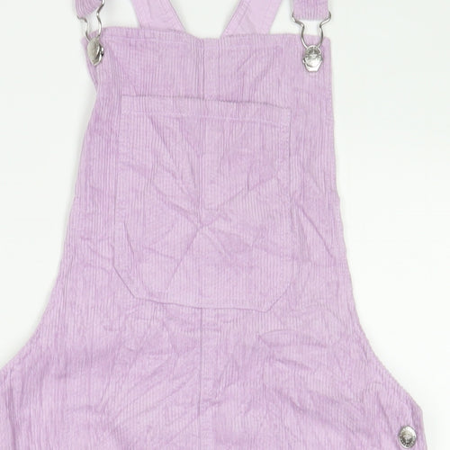 Marks and Spencer Girls Purple Cotton Pinafore/Dungaree Dress Size 13-14 Years Square Neck Button - Pockets