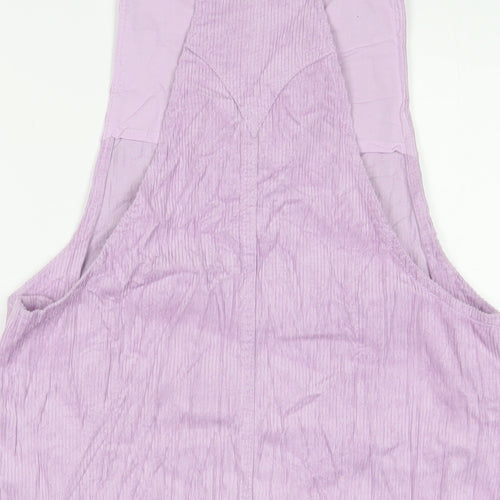 Marks and Spencer Girls Purple Cotton Pinafore/Dungaree Dress Size 13-14 Years Square Neck Button - Pockets