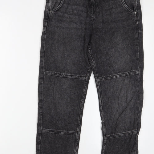 Marks and Spencer Girls Black Cotton Straight Jeans Size 11-12 Years L27 in Regular Zip - Pockets