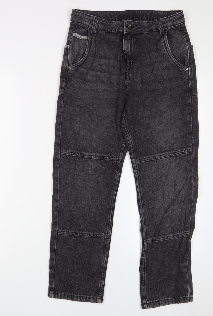 Marks and Spencer Girls Black Cotton Straight Jeans Size 11-12 Years L27 in Regular Zip - Pockets