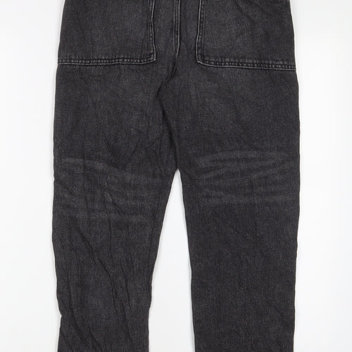Marks and Spencer Girls Black Cotton Straight Jeans Size 11-12 Years L27 in Regular Zip - Pockets