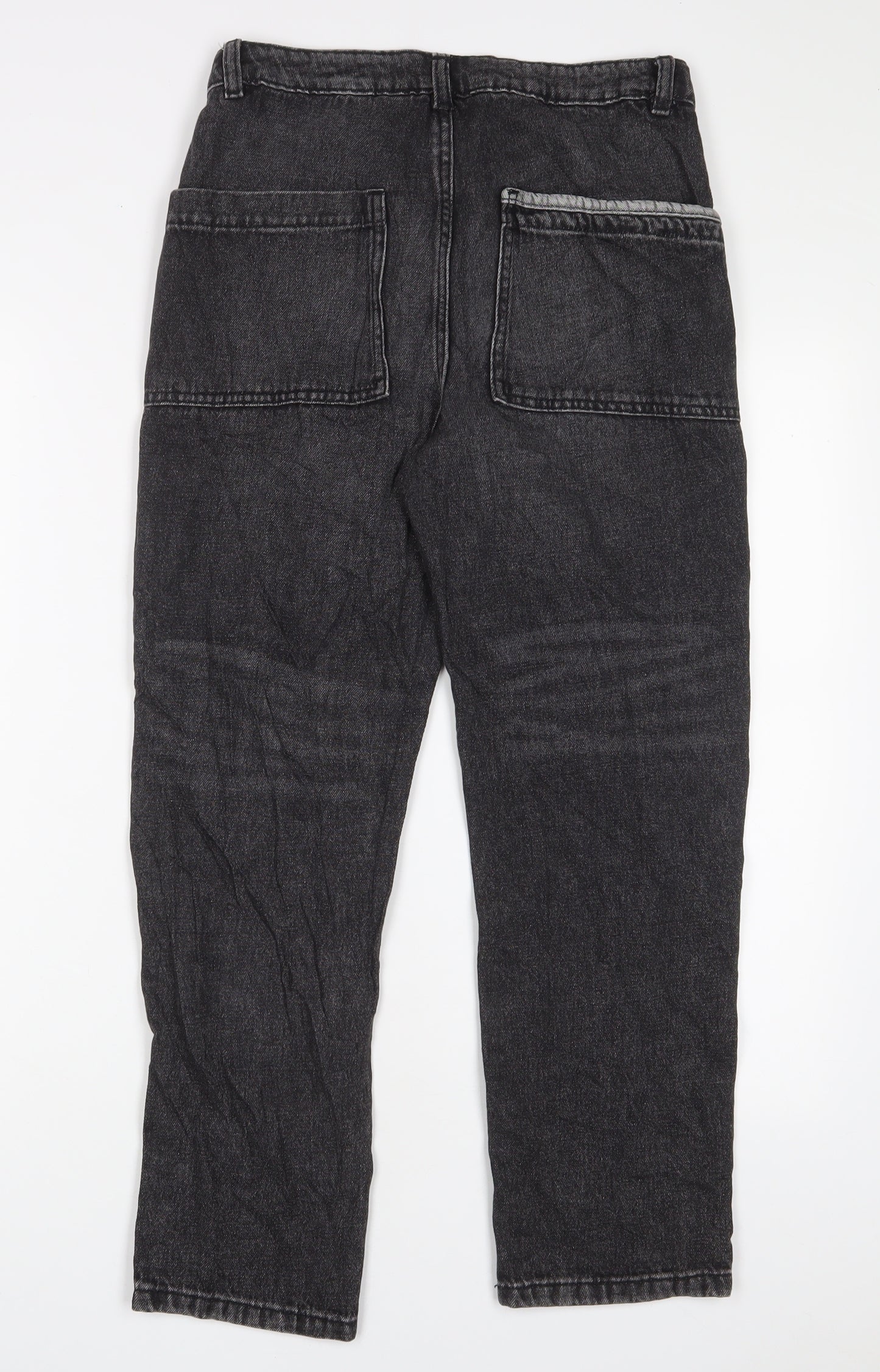 Marks and Spencer Girls Black Cotton Straight Jeans Size 11-12 Years L27 in Regular Zip - Pockets