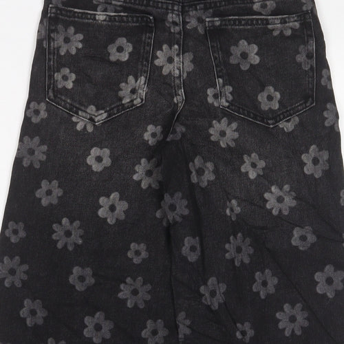 Marks and Spencer Girls Grey Floral Cotton Wide-Leg Jeans Size 7-8 Years L20 in Regular Zip