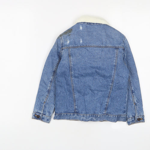 Marks and Spencer Girls Blue Jacket Size 6-7 Years Button - Distressed, Pockets