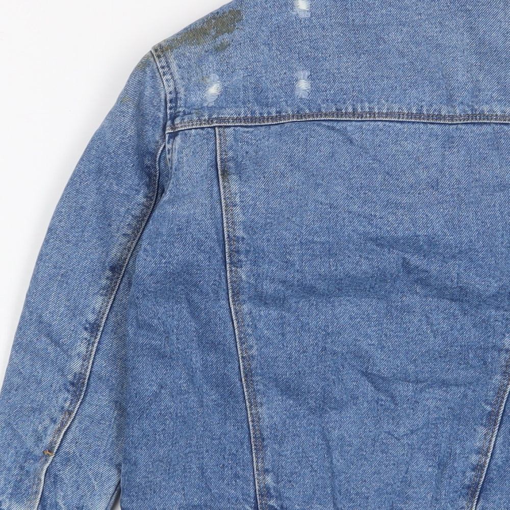 Marks and Spencer Girls Blue Jacket Size 6-7 Years Button - Distressed, Pockets
