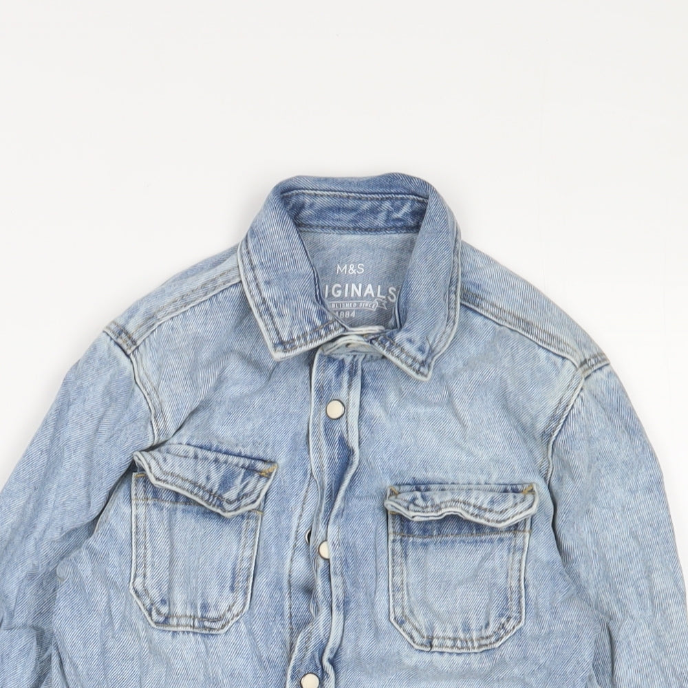 Marks and Spencer Boys Blue Cotton Basic Button-Up Size 6-7 Years Collared Button