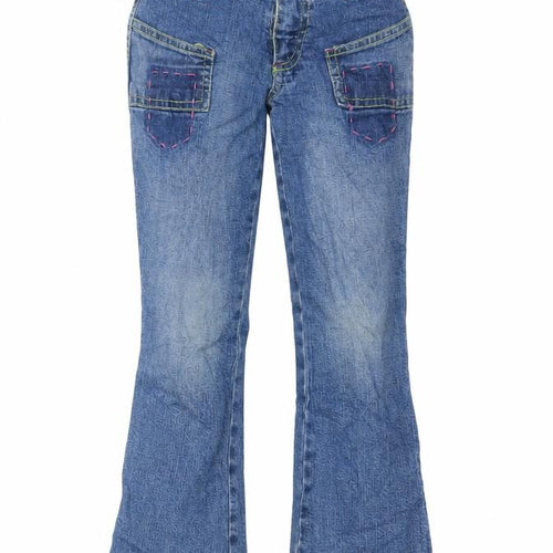 MISS EVIE Girls Blue Cotton Bootcut Jeans Size 4-5 Years Regular Zip - Pockets