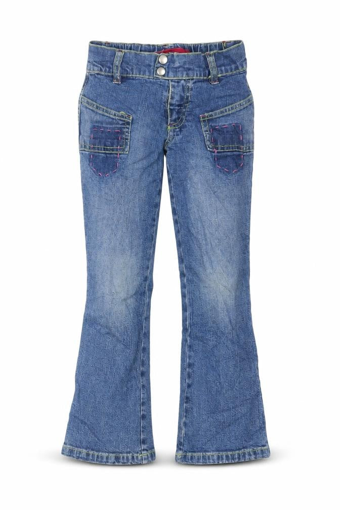 MISS EVIE Girls Blue Cotton Bootcut Jeans Size 4-5 Years Regular Zip - Pockets