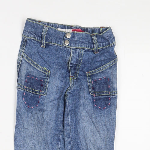 MISS EVIE Girls Blue Cotton Bootcut Jeans Size 4-5 Years Regular Zip - Pockets