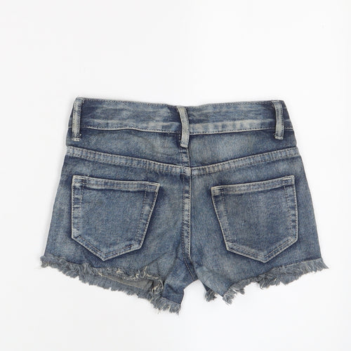 Denim & Co. Girls Blue Cotton Hot Pants Shorts Size 7-8 Years L3 in Regular Zip - Jewels