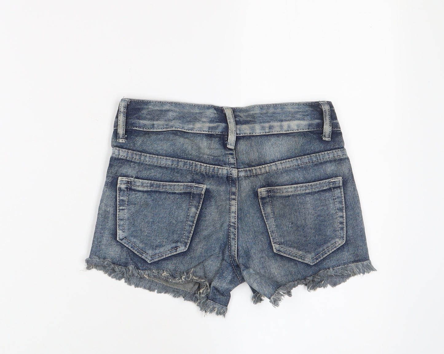 Denim & Co. Girls Blue Cotton Hot Pants Shorts Size 7-8 Years L3 in Regular Zip - Jewels