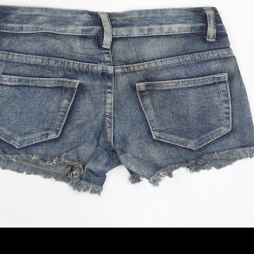 Denim & Co. Girls Blue Cotton Hot Pants Shorts Size 7-8 Years L3 in Regular Zip - Jewels