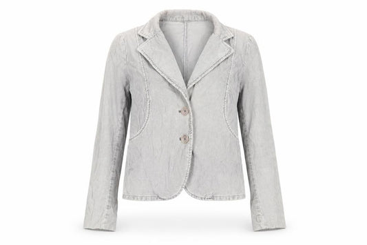 Front view of FCUK women’s grey jacket, size UK 12, button