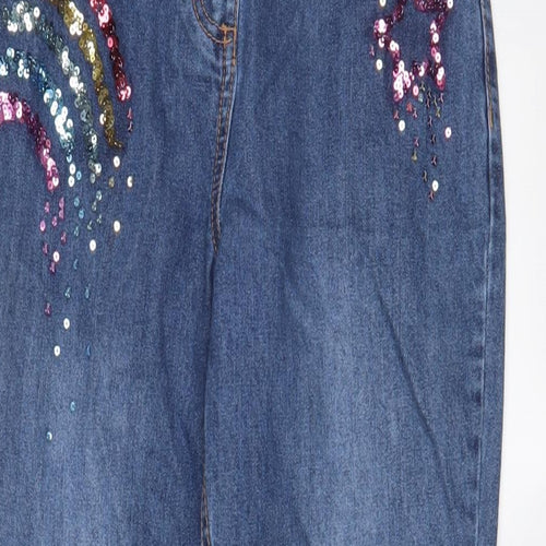 NEXT Girls Blue Cotton Straight Jeans Size 12 Years L28 in Regular Zip - Sequins