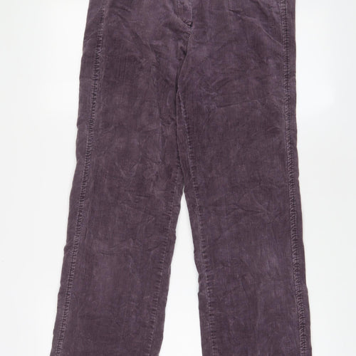 GINA B Womens Purple Cotton Trousers Size 10 L32 in Regular Zip - Pockets