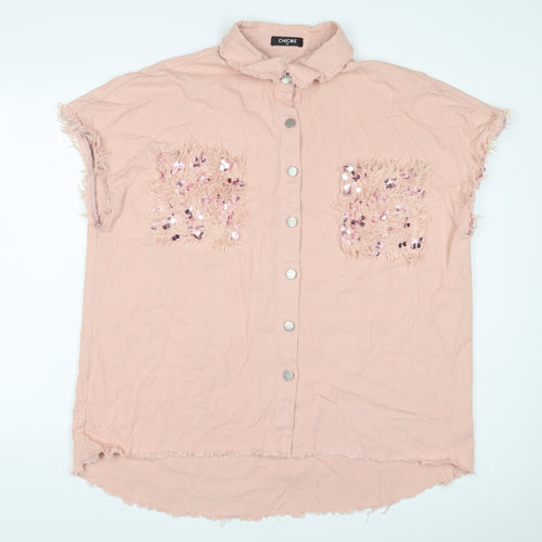 Chic me Womens Pink Gilet Jacket Size XL Button - Sequins