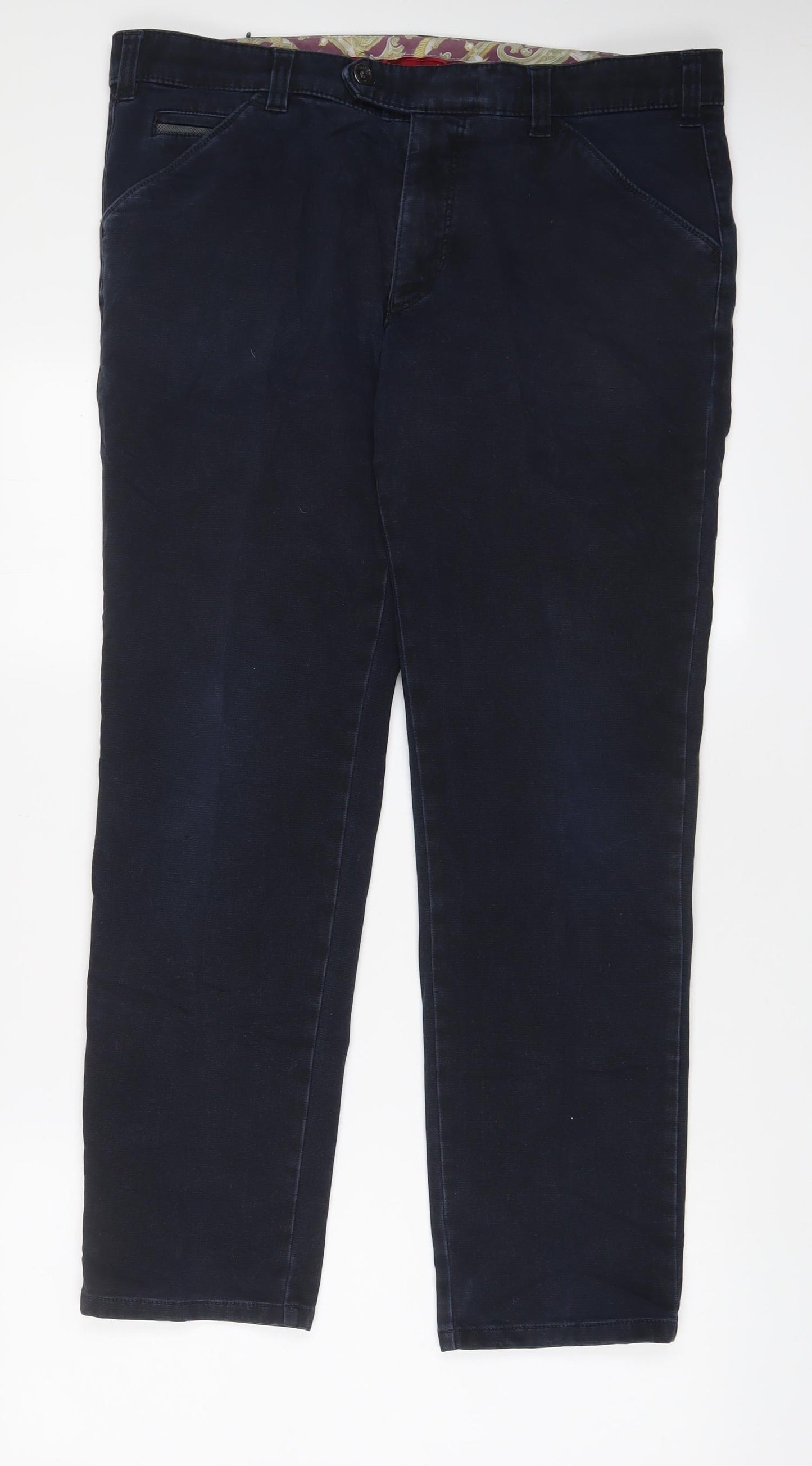 Meyer Mens Blue Cotton Trousers Size 36 in L29 in Regular Zip - Short Leg, Pockets