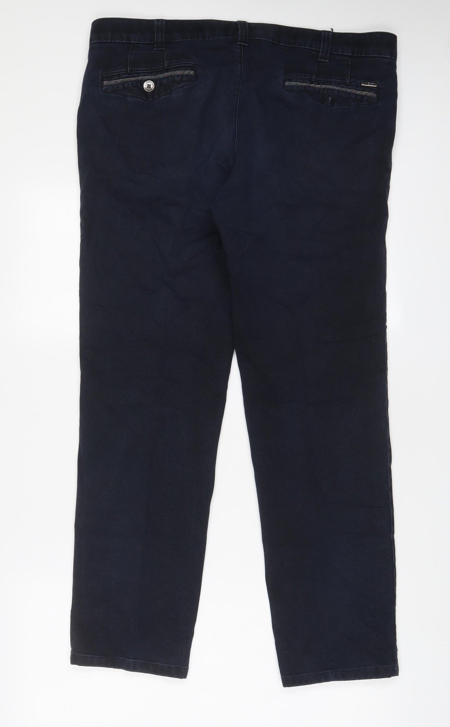 Meyer Mens Blue Cotton Trousers Size 36 in L29 in Regular Zip - Short Leg, Pockets