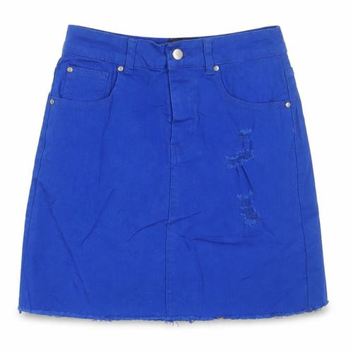 PRETTYLITTLETHING Womens Blue Cotton A-Line Skirt Size 6 Zip - Distressed, Pockets